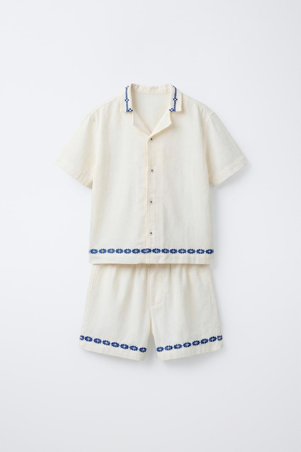 ZARA ПИЖАМА С ВЫШИВКОЙ, ЭКРЮ МЕЛАНЖ