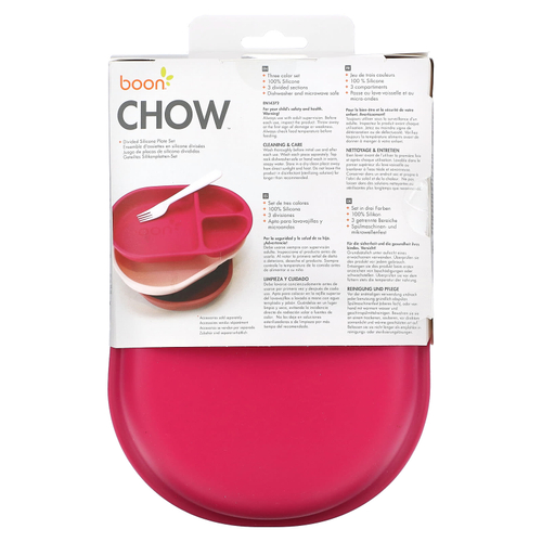 Boon, Chow, разделенный набор силиконовых тарелок, от 6 месяцев, розовый, 3 шт.