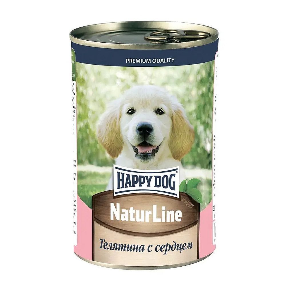 Влажный корм Happy Dog Natur Line для щенков с телятиной и сердцем, банка 410г