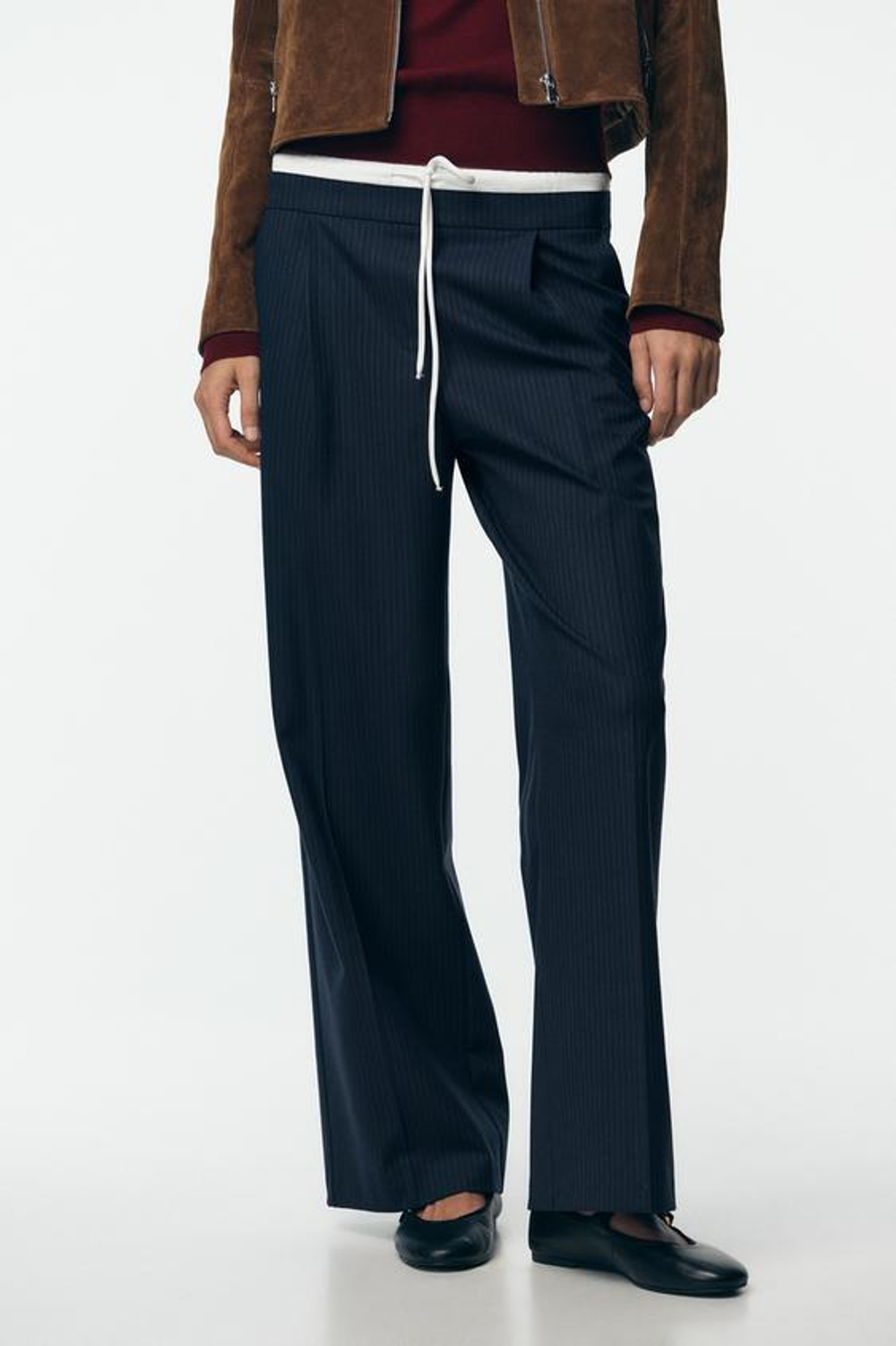 ZARA БРЮКИ С ШИРОКИМ ДВОЙНЫМ ПОЯСОМ, СИНИЙ