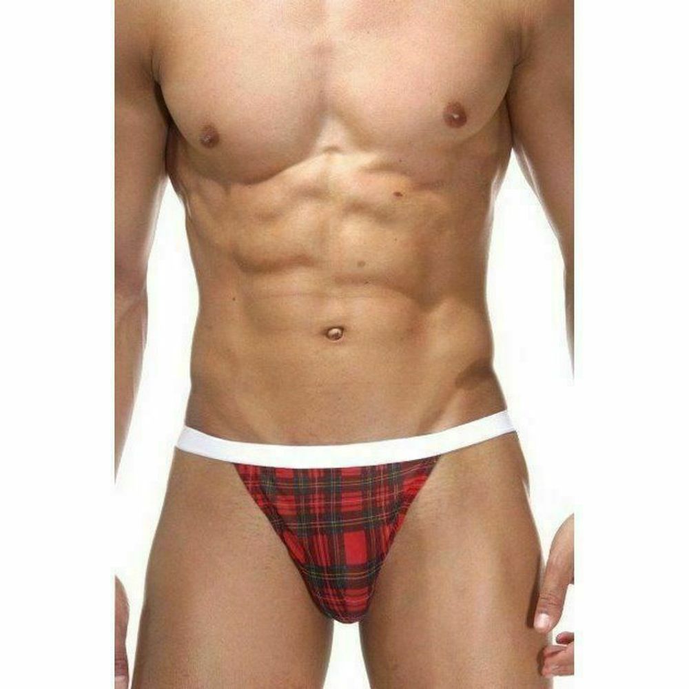 Мужские трусы стринги красные в клетку La Blinque LB15152