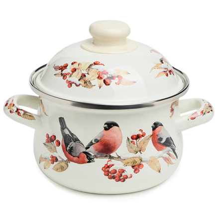 КАСТРЮЛЯ AGNESS ЭМАЛИРОВАННАЯ С ЭМАЛ.КРЫШКОЙ СЕРИЯ "СНЕГИРИ", 1.5 Л, 16*10 СМ