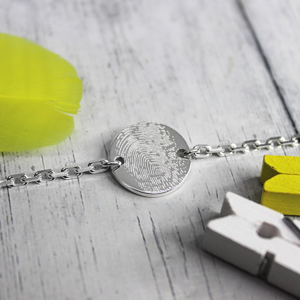 Серебряный браслет цепочка с отпечатком пальца на заказ