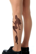 Колготки +size с принтом в виде русалки на левой ножке (Размер: XL-XXL-XXXL) (Цвет: бежевый)