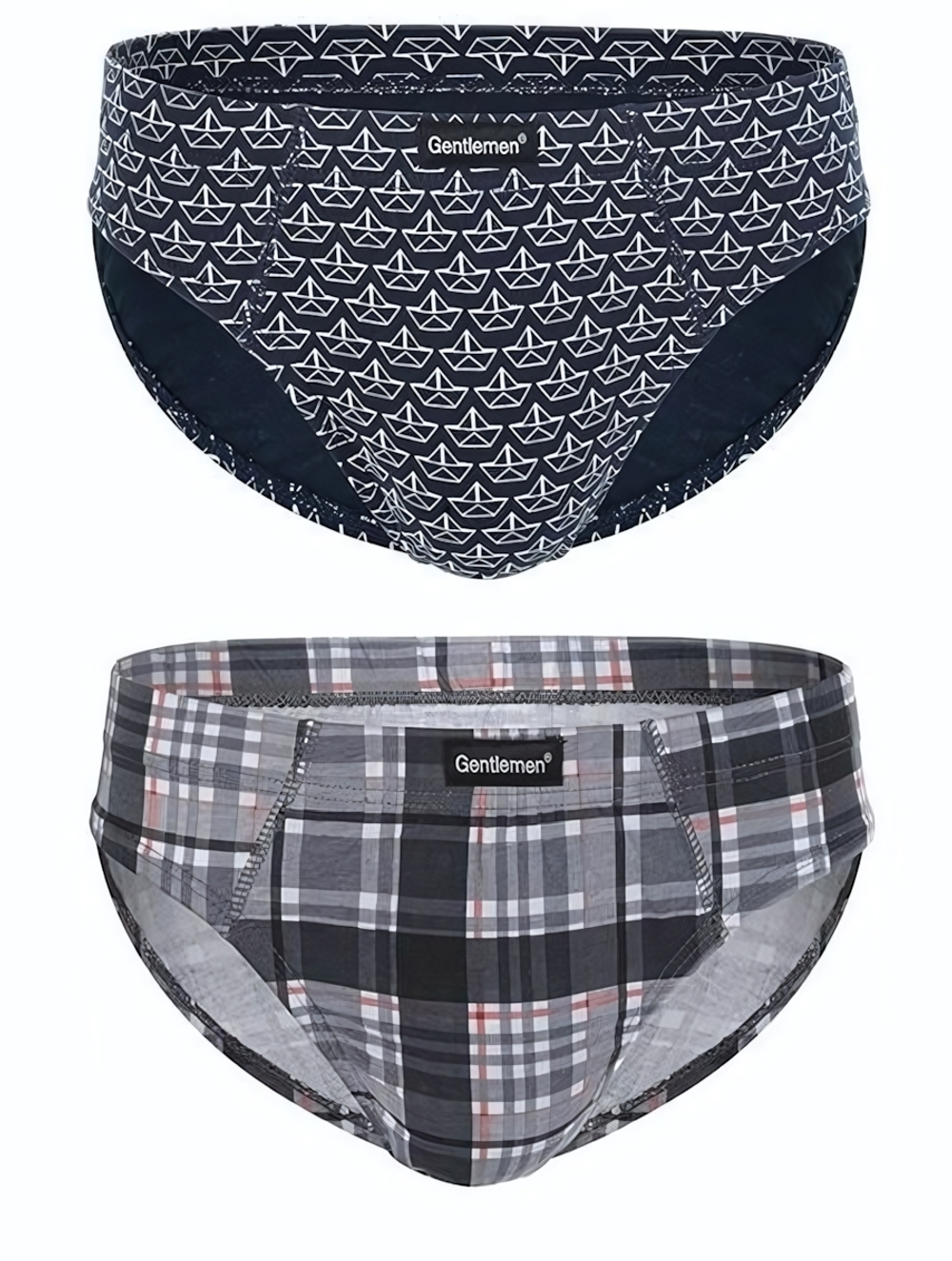Комплект из 2 трусов-слипов - в клетку и с корабликами (Размер: XXL) (Цвет: синий с серым)