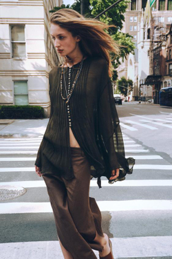 ZARA ШИРОКИЕ БРЮКИ С РАЗРЕЗАМИ — ZW COLLECTION, КОРИЧНЕВЫЙ