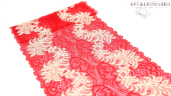Эластичное кружево, ОПТ, 21,5 см, красное с бежевыми веточками, (Арт: EK-2502), м