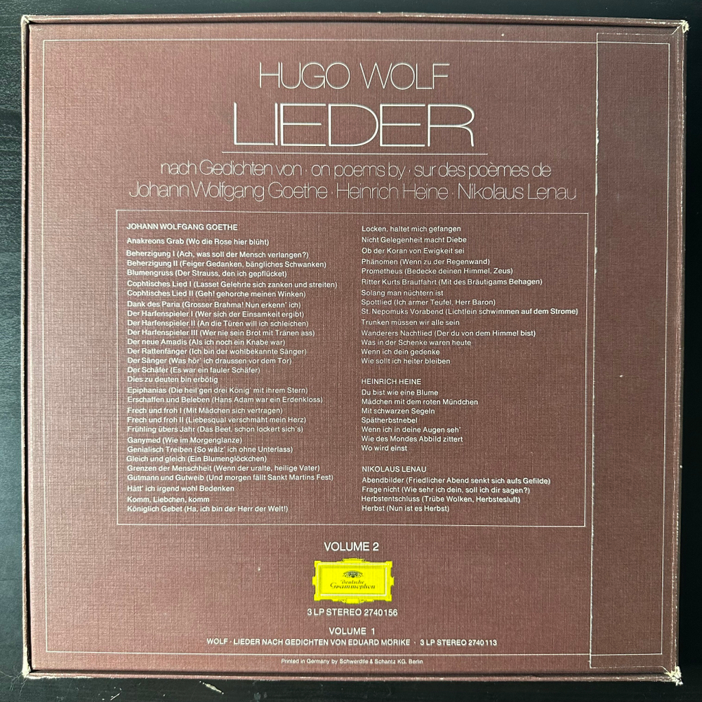 Хьюго Волф - Песни на стихи Гете, Гейне, Ленау Vol.2 3LP (Германия 1977г.)