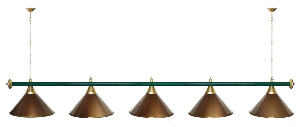 Лампа STARTBILLIARDS 5 пл. (плафоны зеленые матовые,штанга хром,фурнитура золото)