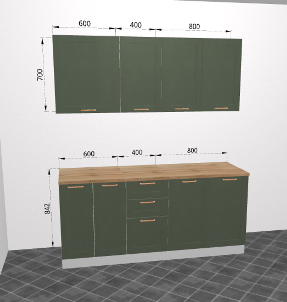 Модульная кухня "Квадро " 1800 Оливково-зеленый