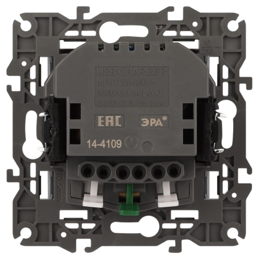 Розетка ЭРА Elegance 14-4109-16 2P+E 16A-250В штор. с 2xUSB 5В-3А титан