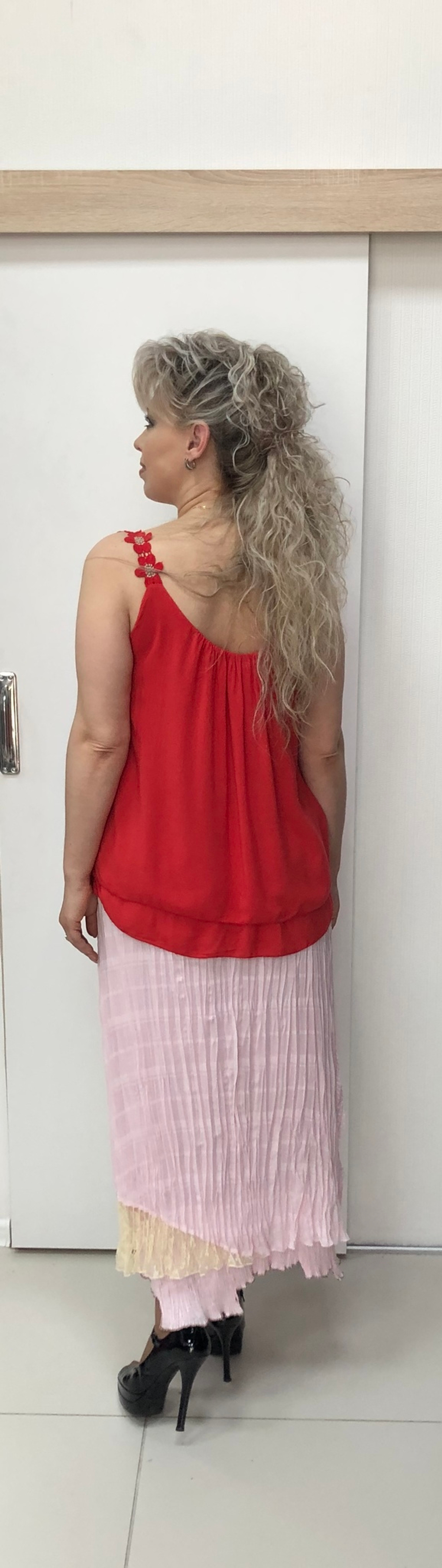 Комбинированная нежно-розового цвета юбка