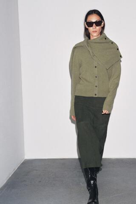 ZARA БАЗОВЫЙ КАРДИГАН ИЗ КАШЕМИРА И ШЕРСТИ, ЗЕЛЕНЫЙ