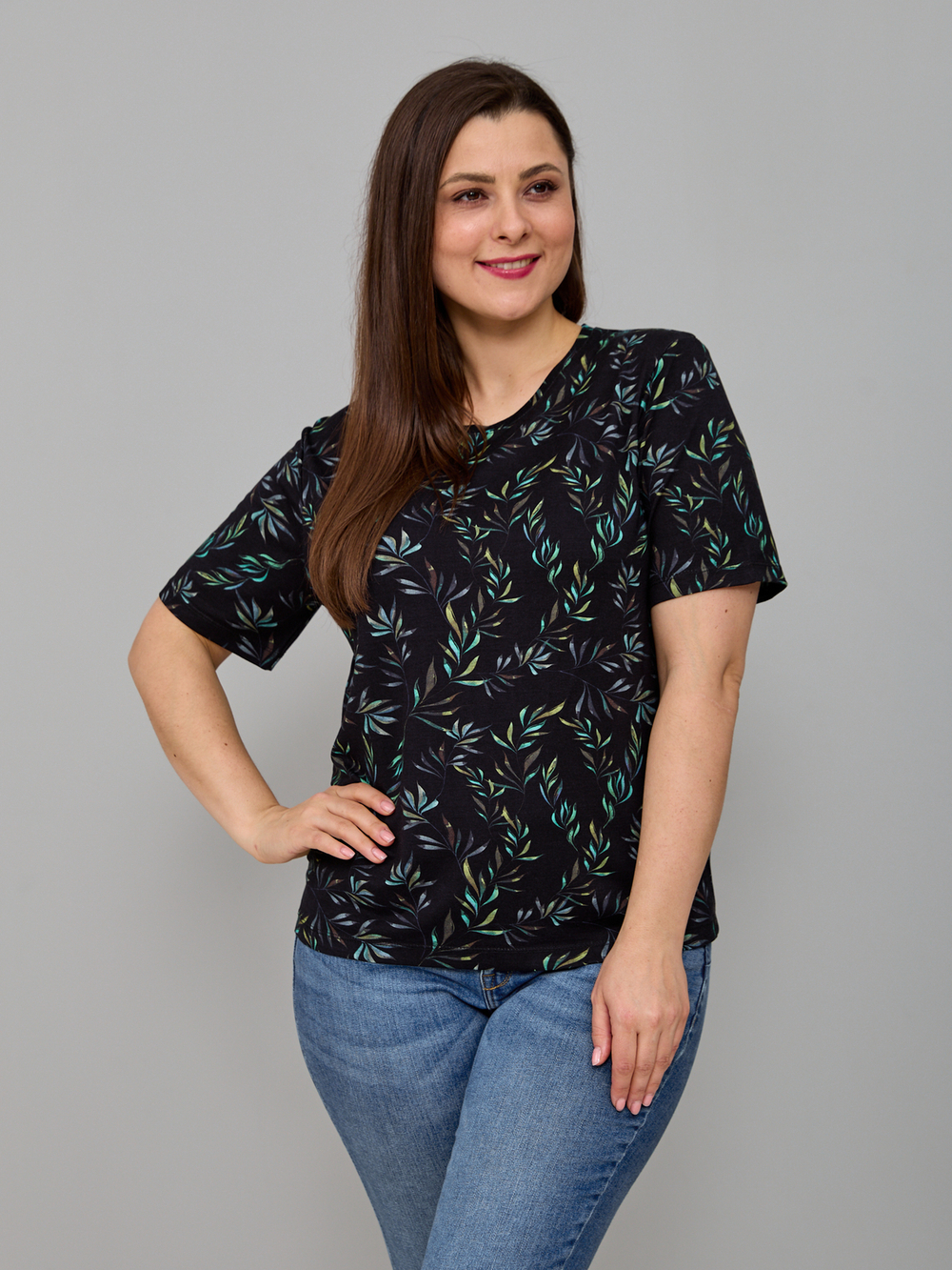 Футболка Фв-107/черный-акварельветочки