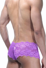 Кружевные трусы-хипсы для мужчин (Размер: L-XL) (Цвет: фиолетовый с белым)