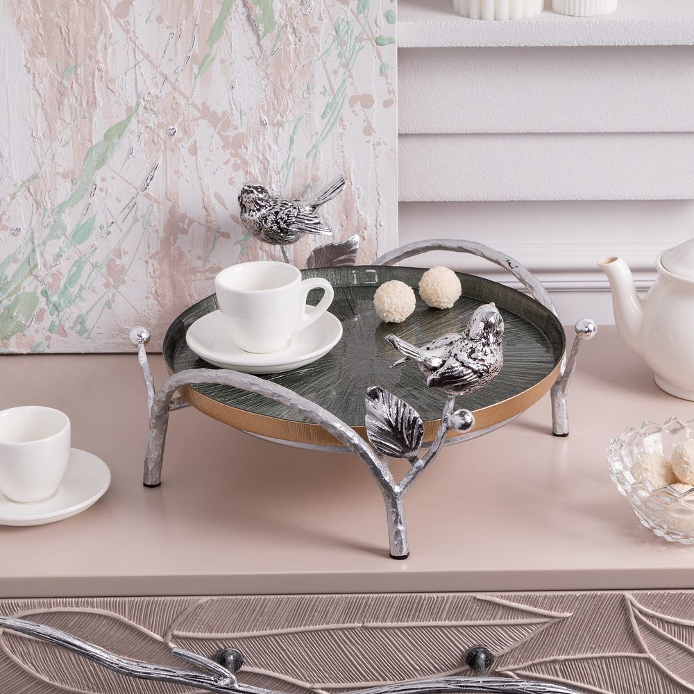 Фруктовница-конфетница Терра (поднос) Античное серебро Зеленый