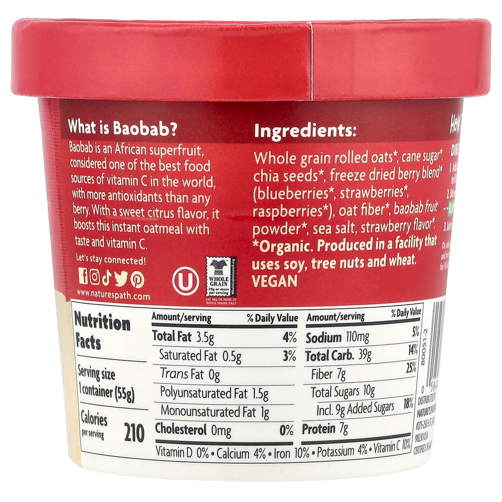 Nature's Path, Органическая овсянка, вкус летних ягод, 55 г (1,94 унции)