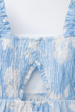 ZARA ПЛАТЬЕ С ЦВЕТОЧНЫМ ПРИНТОМ, СВЕТЛО-ГОЛУБОЙ