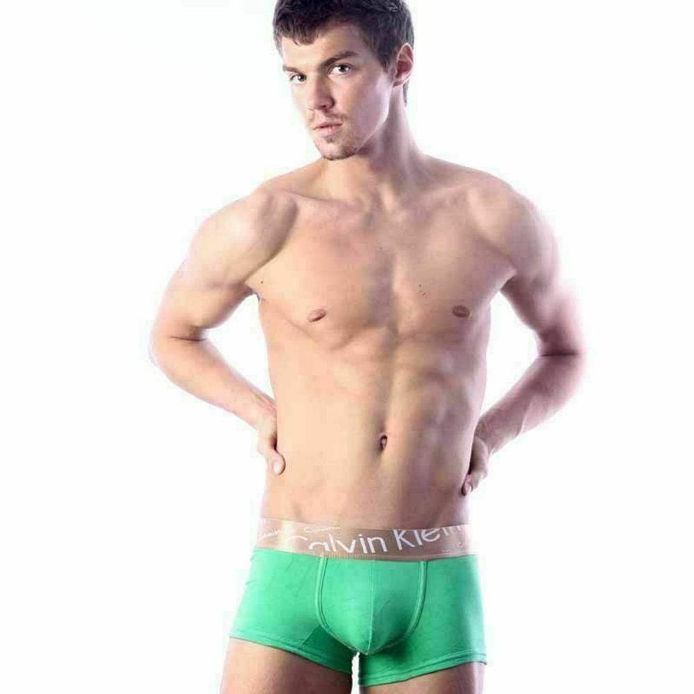 Мужские трусы боксеры зеленые с косой резинкой Calvin Klein Bronze Boxer Italics Green