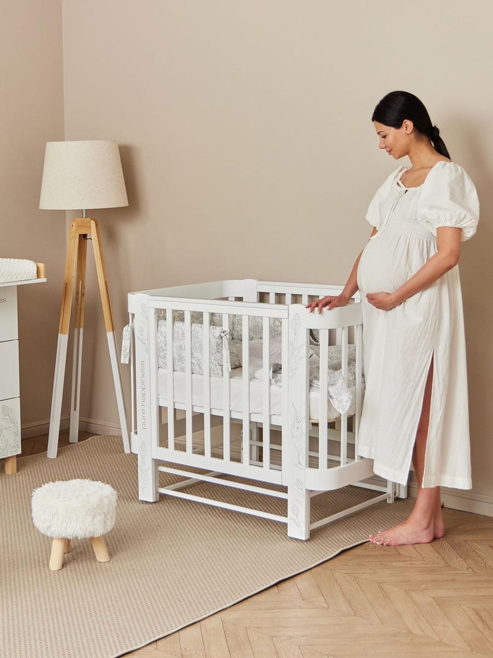 Детская кроватка-трансформер Happy baby Mommy Love в комплекте с расширением 160х70 white