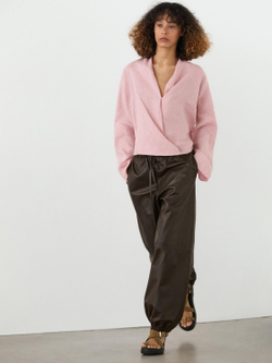 Massimo Dutti Блуза из струящейся льняной ткани внахлест, пастельно-розовый