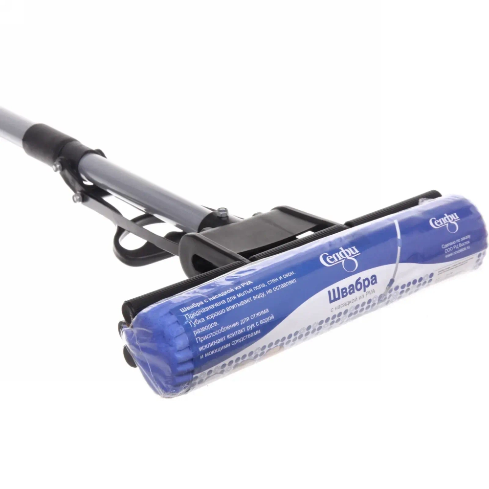 Швабра Селфи с губкой ПВА металлическая ручка 110 см(отжим один ролик) 8019