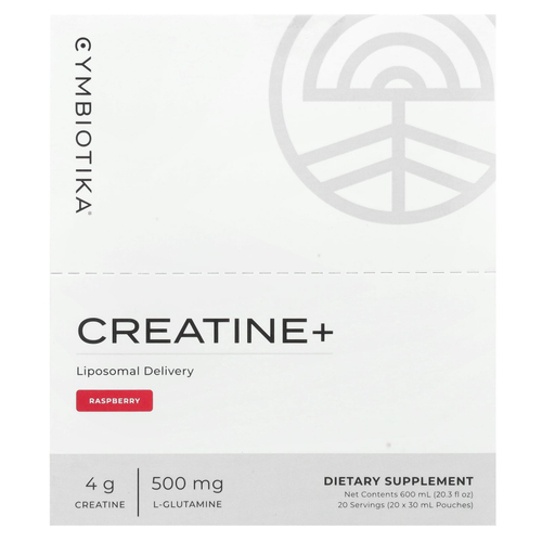 Cymbiotika, Creatine +, малина, 20 пакетиков (30 мл)