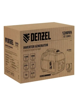 Генератор инверторный DENZEL GT-1200iS, 1.2 кВт и 53.5 см3 объем двигателя, 2.4 л объем топливного бака, ручной стартер и режим ECO, 1 розетка и выход постоянного тока 12 В, 94701