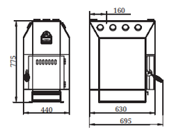 Печь отопительная длительного горения TMF-Термофор ИНЖЕНЕР ЧД, СК, ТВ размеры