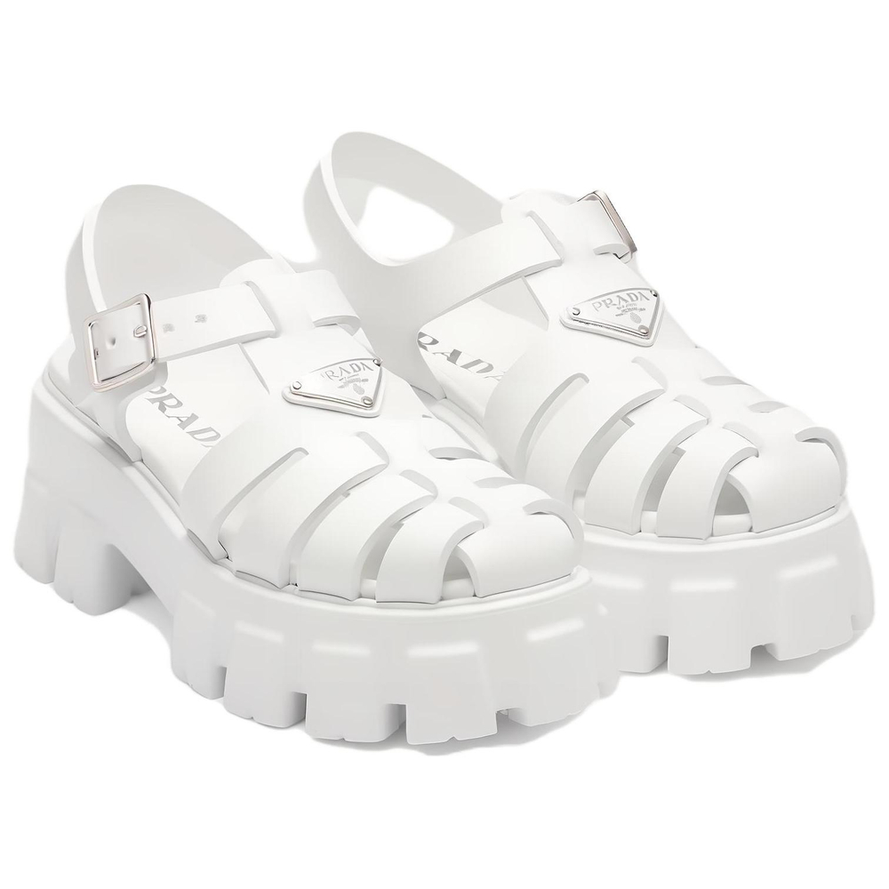 PRADA Monolith Foam Rubber 55mm Sandals White Women"s