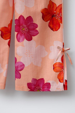 ZARA БРЮКИ С ЦВЕТОЧНЫМ ПРИНТОМ, СВЕТЛО-ОРАНЖЕВЫЙ