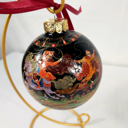 Шар новогодний с ручной росписью Палех "Охота" в коробке