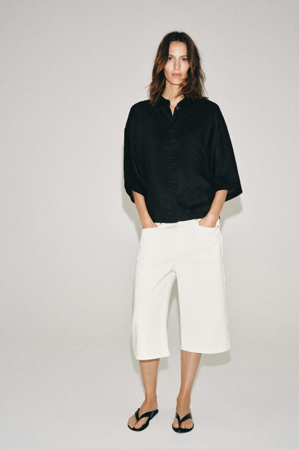 ZARA СТРУЯЩАЯСЯ РУБАШКА ОВЕРСАЙЗ — ZW COLLECTION, ЧЕРНЫЙ