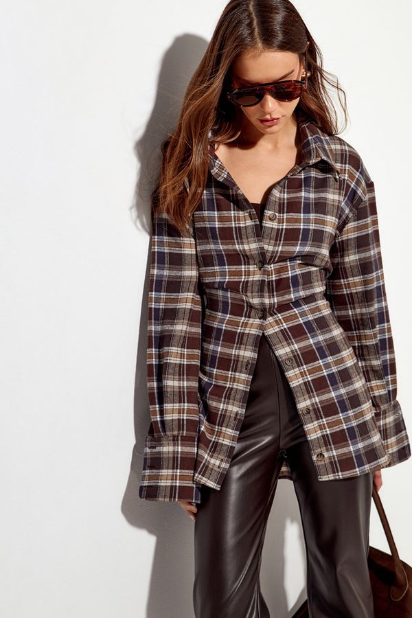 Рубашка из фланели со шнуровкой цвета горький шоколад