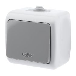 Выключатель Intro Atlantic 5-102-03 с подсветкой, 10А-250В, IP54, открытой установки, серый | Intro