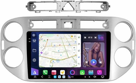 Магнитола для Volkswagen Tiguan 1 2007-2011, Golf Plus (аварийка треугольная, рамка серебро) - FarCar GX489M монитор 9.5" 2K QLED на Android 14, TS20, 6+128Гб, CarPlay, 4G SIM-слот