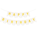 Гирлянда Флажки, Happy Birthday, Белый/Золото, Металлик, 500 см, 16*12 см