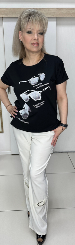 Футболка-блузон со стразовым принтом "очки"