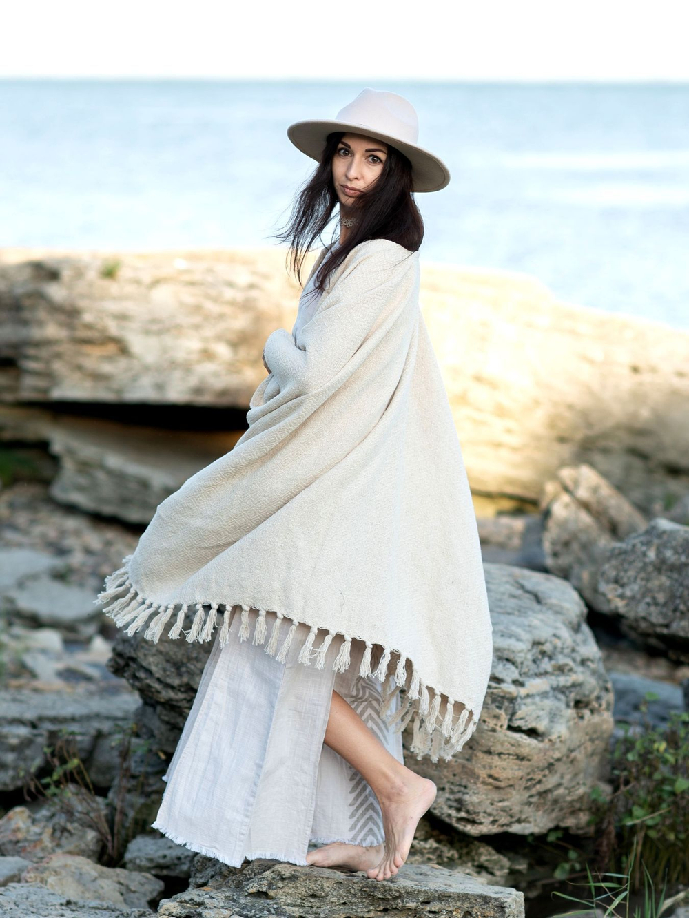 Бохо-накидка из фактурного хлопка (молоко)
