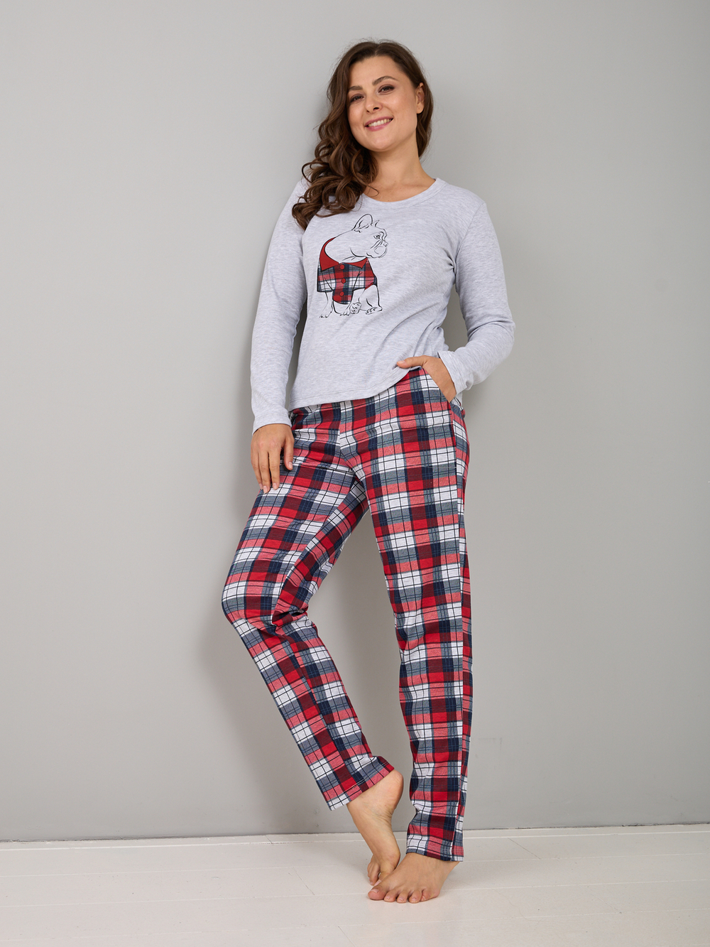 Пижама с брюками КБ-004П/серый-синекраснаяклетка