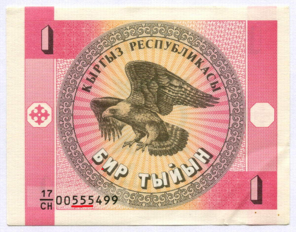 Банкнота Кыргызстан 1 тыйын 1993 год 17/СН 00555499. VF