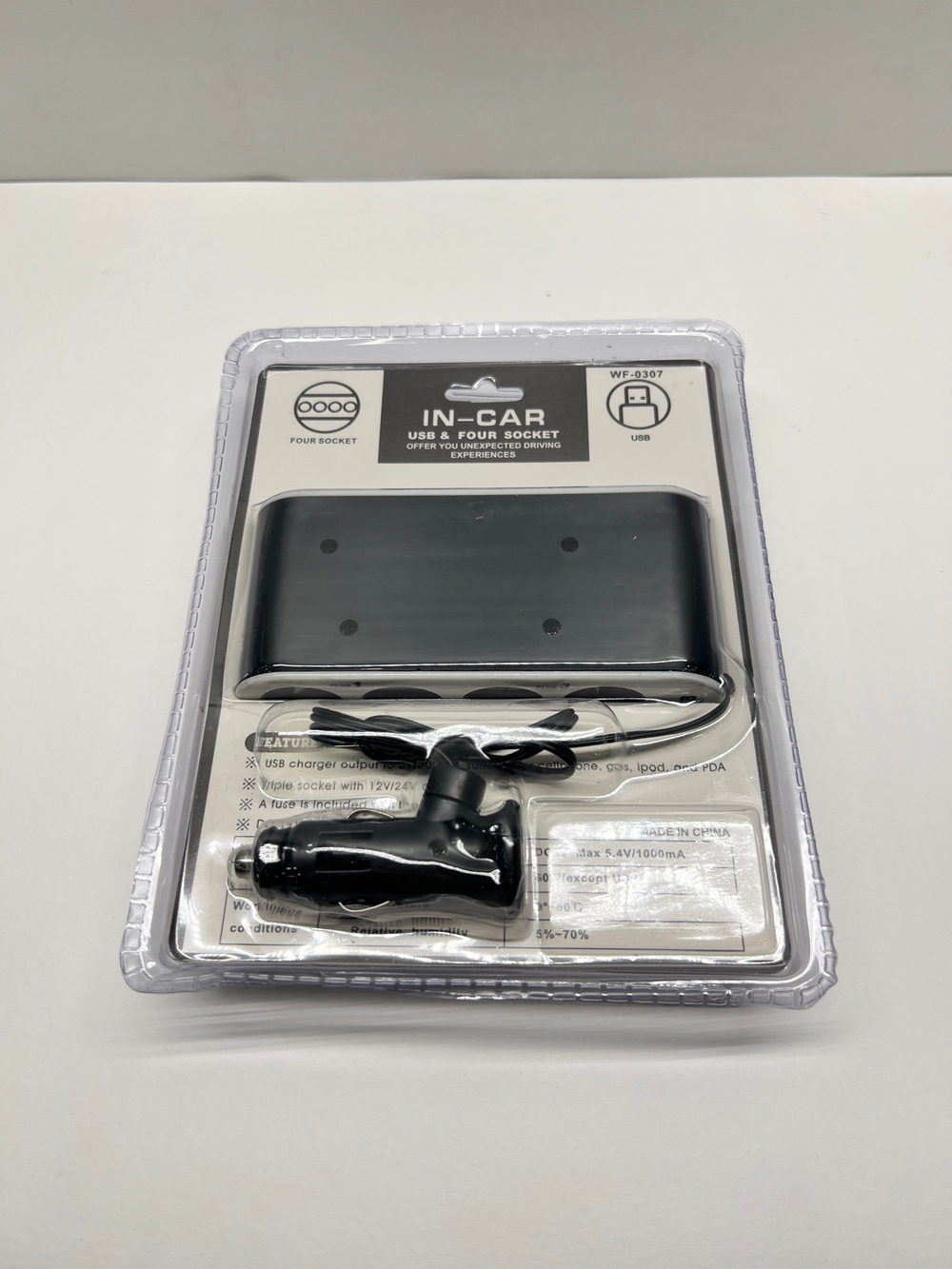 Разветвитель прикуривателя автомобиля WF-0307 12/24v на 4 устр.с тумблер + USB 5V/1000МА/Ч