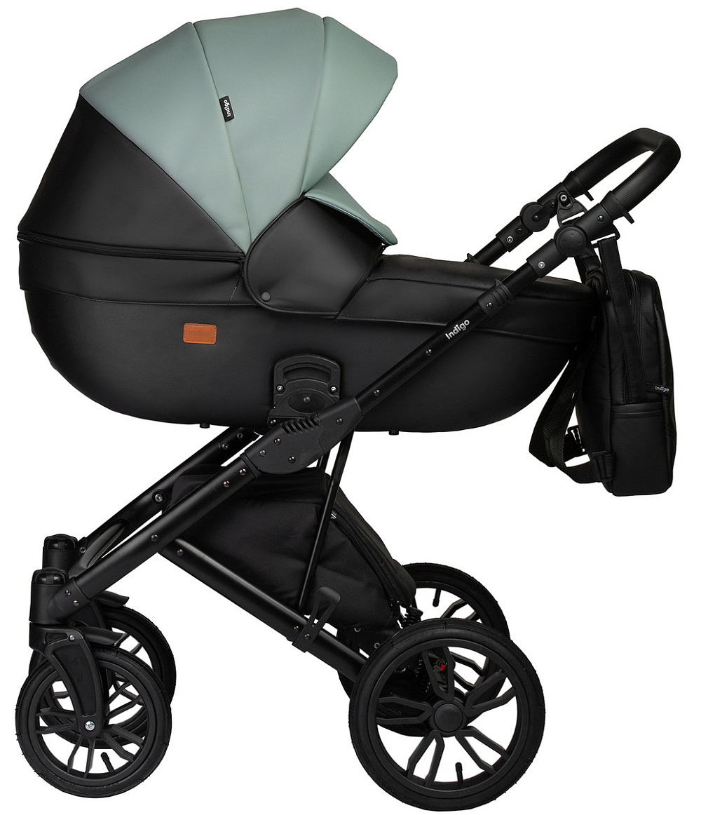Детская коляска Indigo Mio Eco 2 в 1 05 черная кожа+шалфей кожа