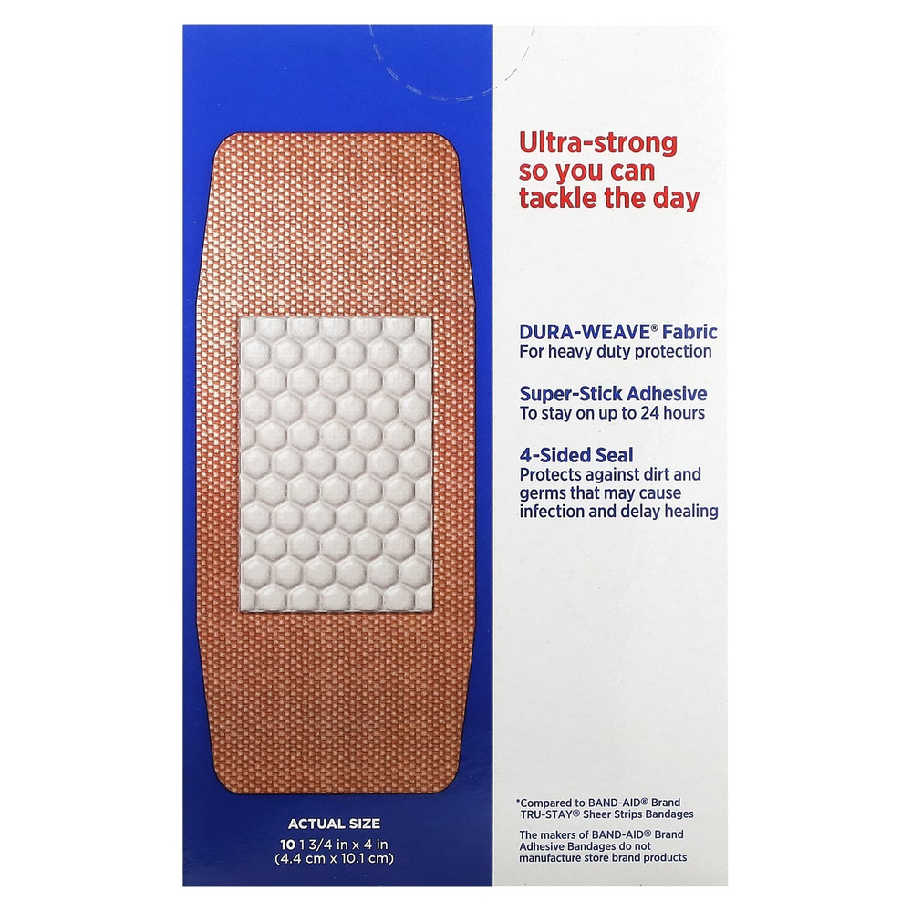 Band Aid, лейкопластыри, прочные полоски, 10 шт.