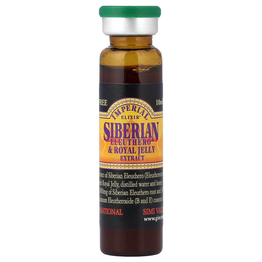 Imperial Elixir, экстракт сибирского женьшеня и маточного молочка, без спирта, 10 флаконов по 10 мл (0,34 жидк. унции)