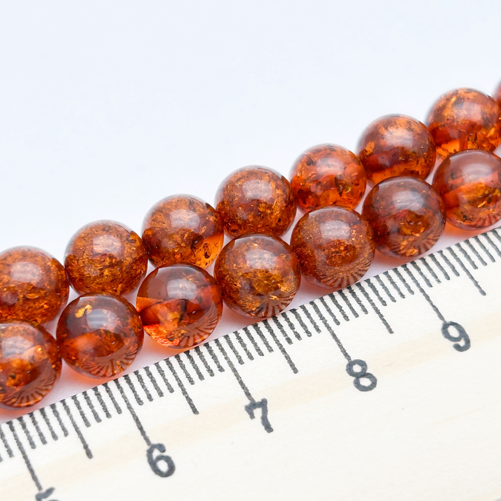 Янтарь бусины, гладкий шар, размер 8 мм, цена за 11 шт (1/4 нити)