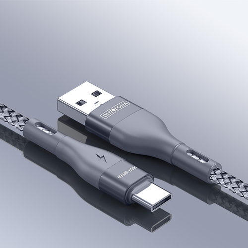 Кабель покрытый нейлоном серого цвета 200см (2м) с разъемом USB A на USB Type-C с быстрой зарядкой PD 12W от Duzzona, серия A8 Cable