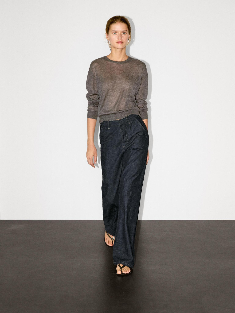 Massimo Dutti Джинсы прямого кроя с высокой посадкой, темно-серый