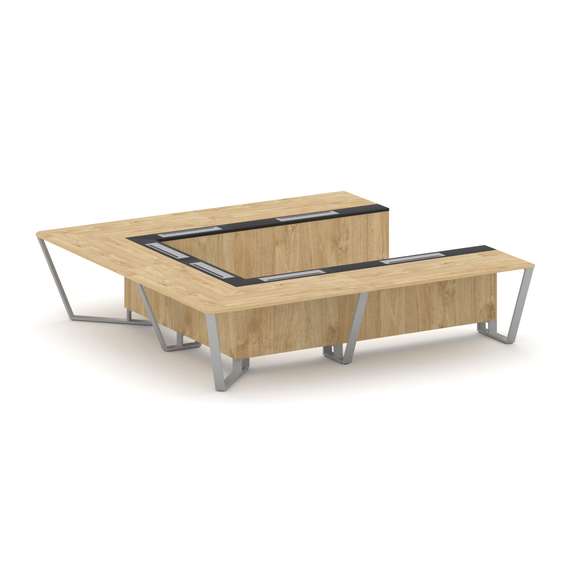 Steel Meet Стол переговорный П-образный KM-PR.B.SP-11P Тиквуд Светлый/Графит Глянец/Металл Серый 320