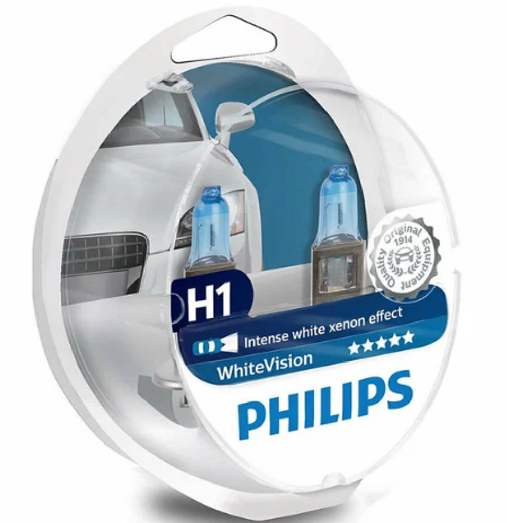 Автолампа H1 12V 55W Philips  +60% White Vision (P14,5s) (к-т2шт+2штW5W) P-12258WHVSM